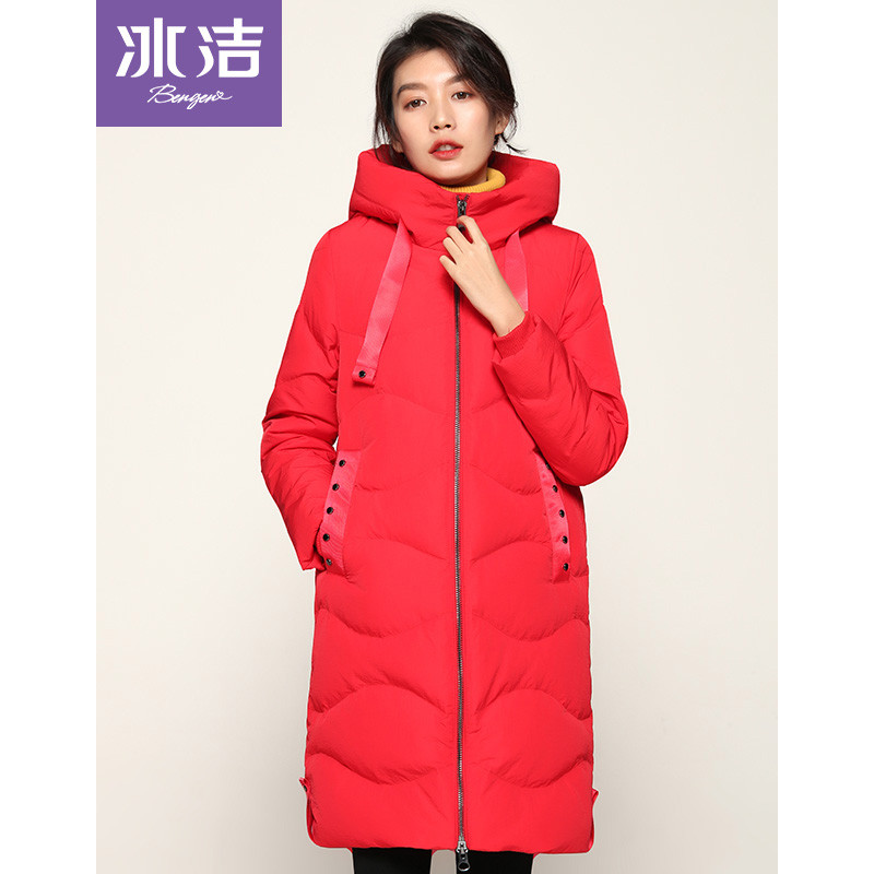 冰洁羽绒服女长款修身显瘦女士时尚冬装外套J80143042 165/88A 枫叶红1142