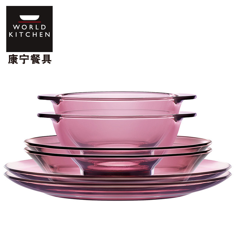 美国康宁餐具（Corningware）浪漫紫色耐热透明玻璃碗碟盘6件组套装