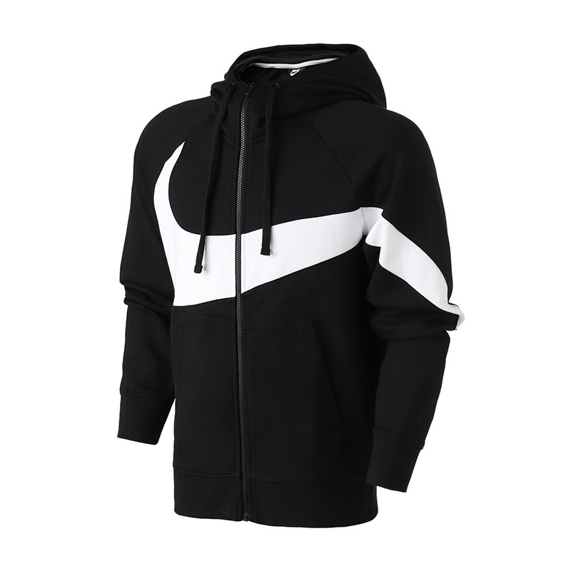 NIKE耐克男装外套新款经典撞色拼接连帽开衫针织运动服AR3085 S AR3085-010黑+白+黑+黑