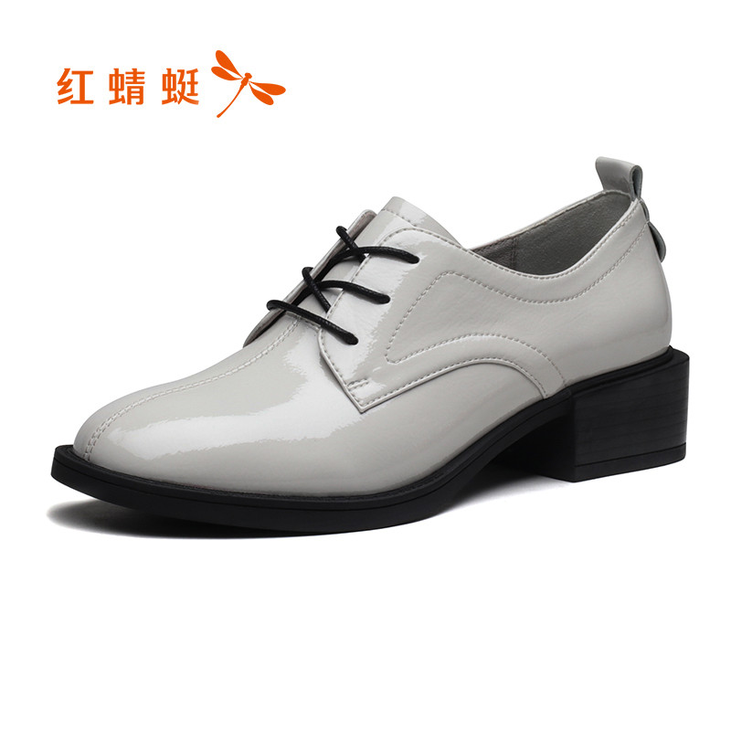 红蜻蜓女鞋2019春季新款英伦复古学院风小皮鞋厚底百搭系带单鞋潮 白色 38码