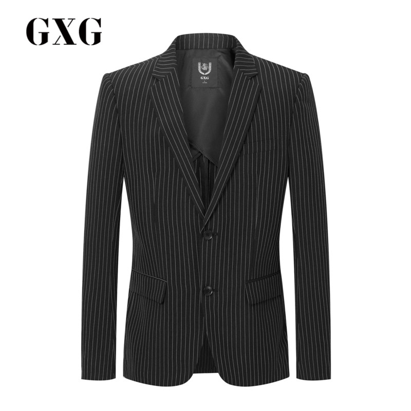 GXG男装春季包邮男士时尚休闲潮流商务黑白条西服西装外套 185/XXL 黑白条