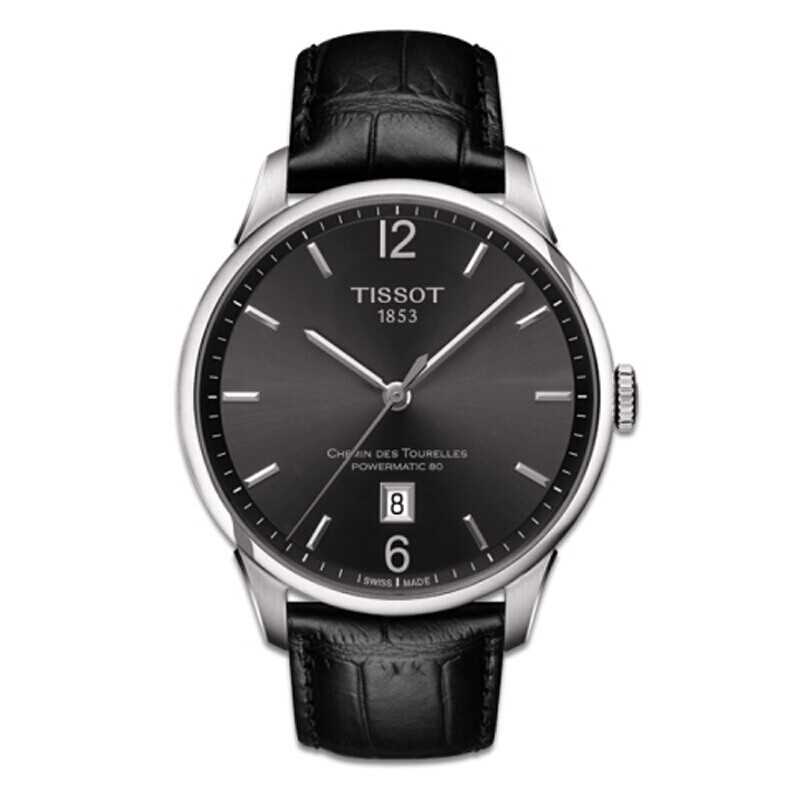 天梭TISSOT 瑞士手表 杜鲁尔系列自动机械男士手表 黑面皮带 T099.407.16.447.00