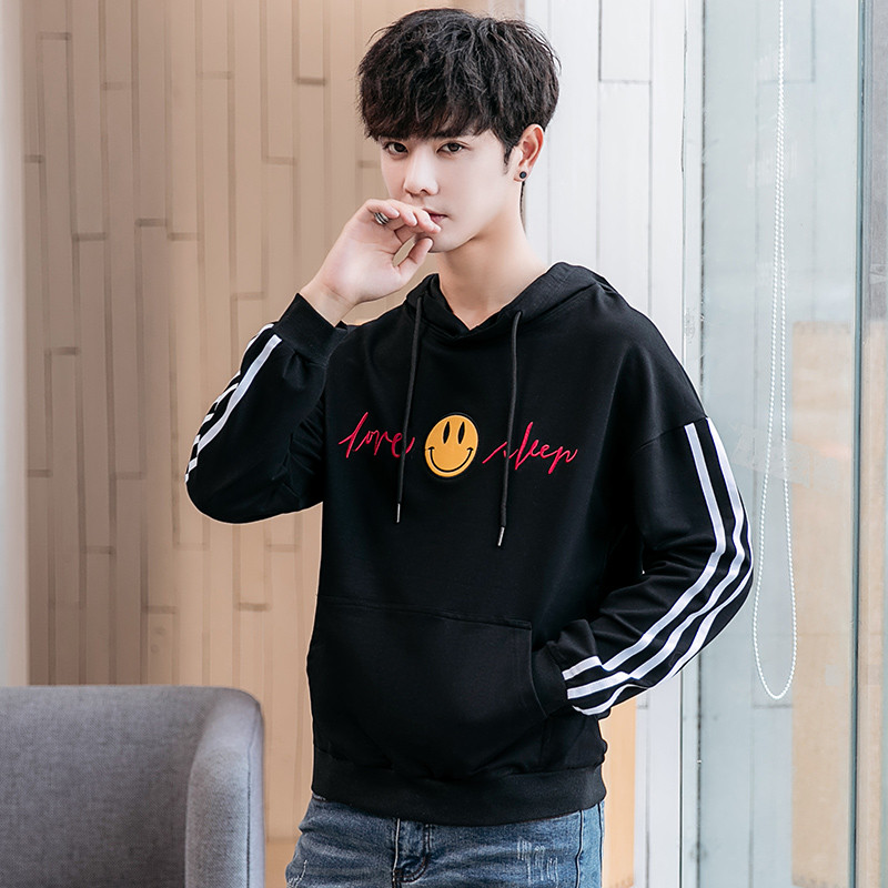 庄吉 2019春秋连帽卫衣男韩版潮流时尚宽松上衣JU-ZL96602 JU-ZL96602黑色 M