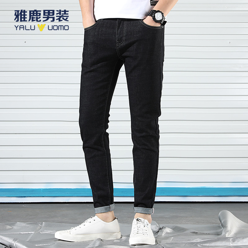 雅鹿男装2019新款男装简约舒适长裤商务休闲裤百搭男士牛仔裤3171 蓝色 35