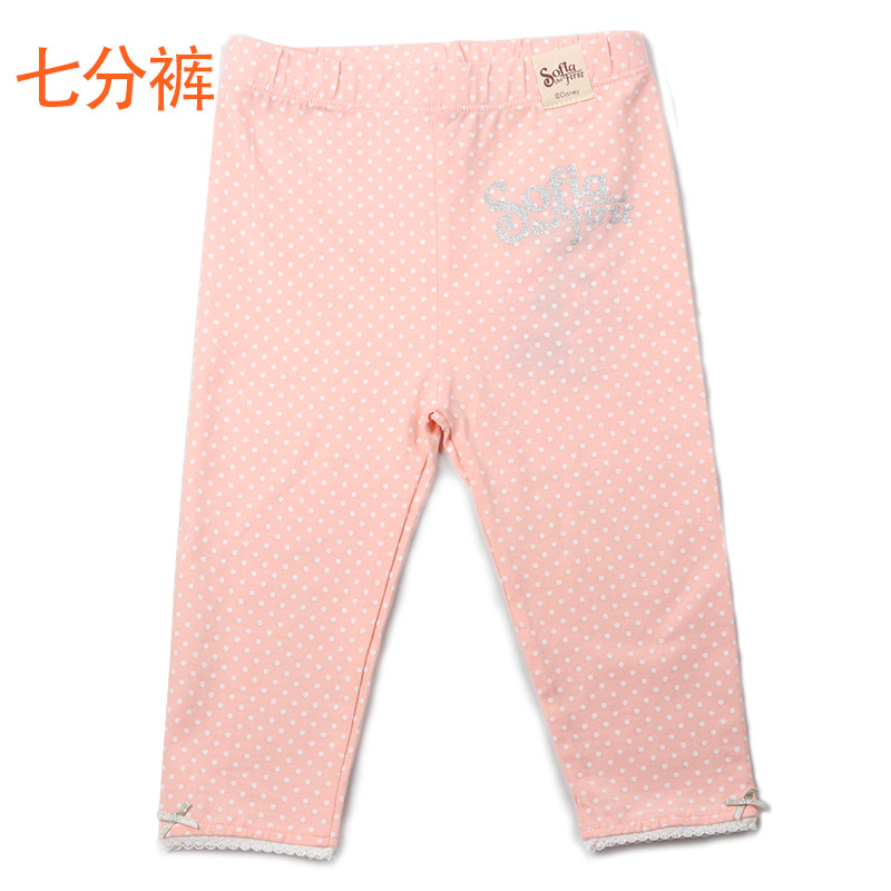 迪士尼婴童裤子苏菲亚女童印花打底裤6岁-12岁100cm-140cm 圆点满印七分裤浅粉 身高110/腰围53