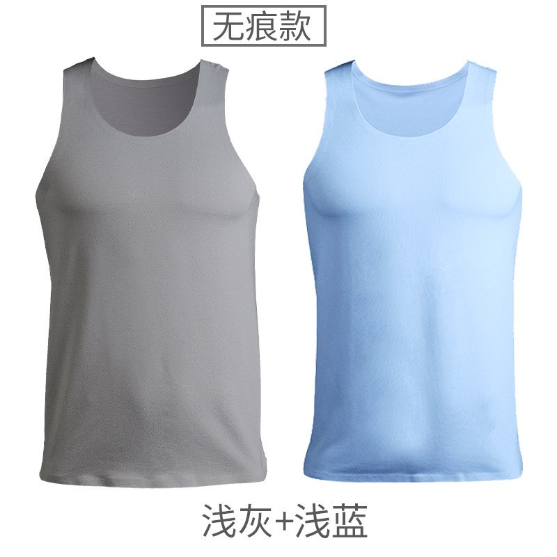 猫人背心男士薄款莫代尔无痕透气青年修身夏季运动跨栏健身汗衫潮_1 180(XXL) 浅灰+浅蓝