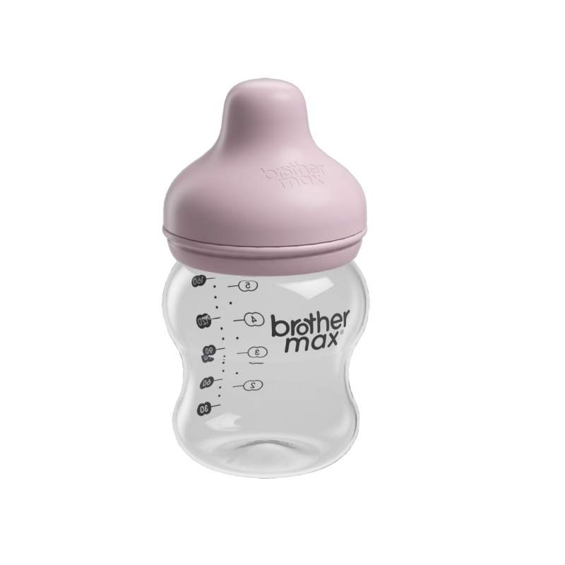 BrotherMax 超宽口径玻璃奶瓶160ml/5oz+S奶嘴 粉 BM115P
