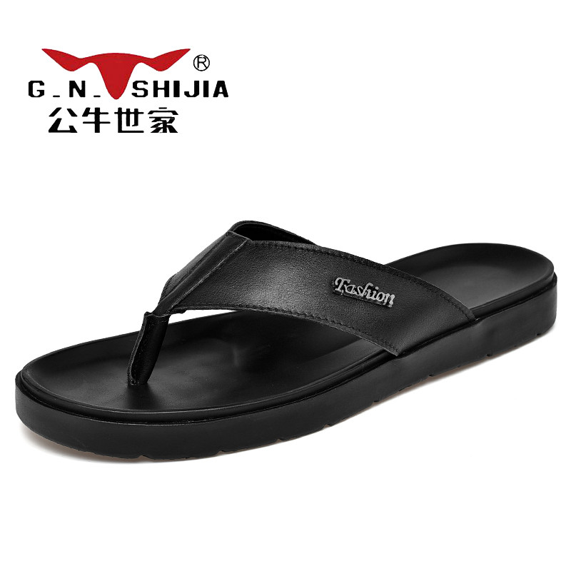 公牛世家(G.N.Shi Jia)男士皮拖鞋舒适透气商务休闲鞋夏季凉拖软底拖鞋GN502 黑色 42码