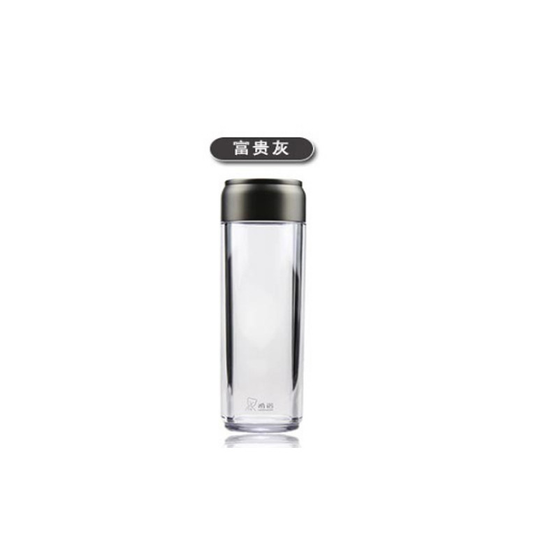 希诺HEENOOR 塑料杯子大容量家用便携户外运动水杯男女创意随手杯 【405ml 】8109 富贵灰
