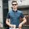 啄木鸟短袖T恤男2019夏季新款条纹爸爸桑蚕丝上衣中年翻领Polo衫 3XL 深绿