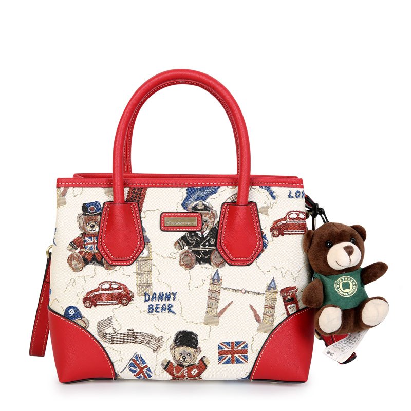 丹尼熊(Danny Bear)时尚潮流英旅熊女式手提斜挎包DBWB8115051-188W 米白配红色