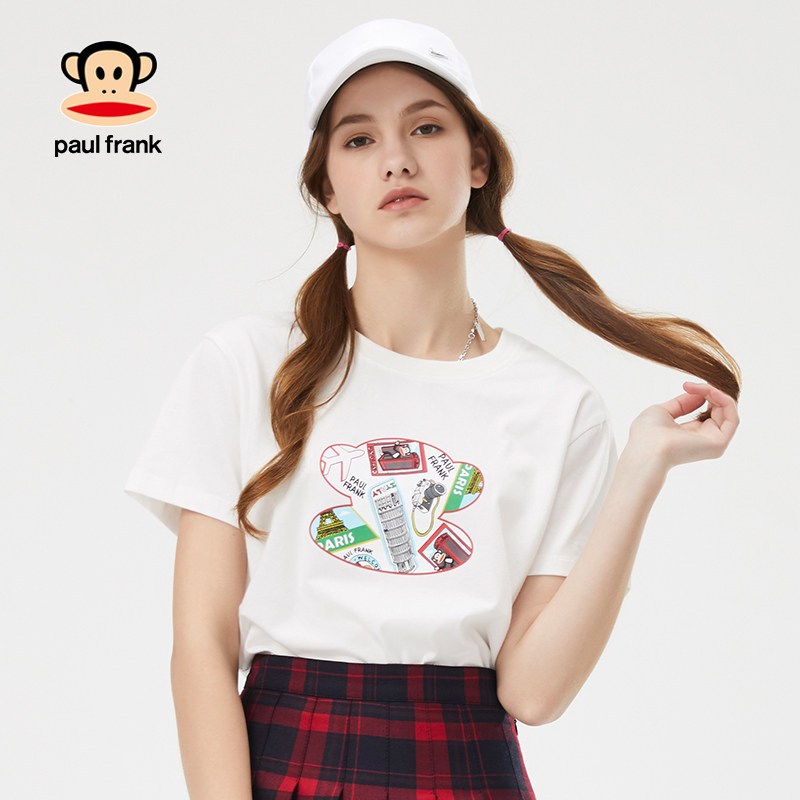 PaulFrank/大嘴猴短袖T恤女夏新款印花宽松上衣休闲打底衫 白色 XL
