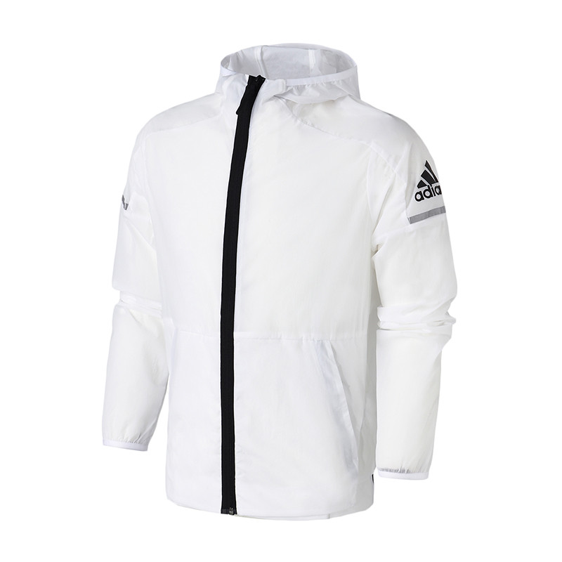 阿迪达斯男服外套夹克薄款防风跑步休闲运动服FI8758 XL FI8758白+黑