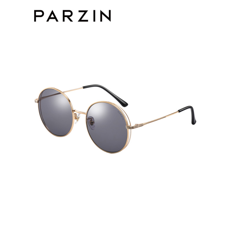 帕森(PARZIN) 太阳镜女士 金属圆框镂空眼镜 炫彩尼龙镜片潮墨镜驾驶镜8212 金框透灰片