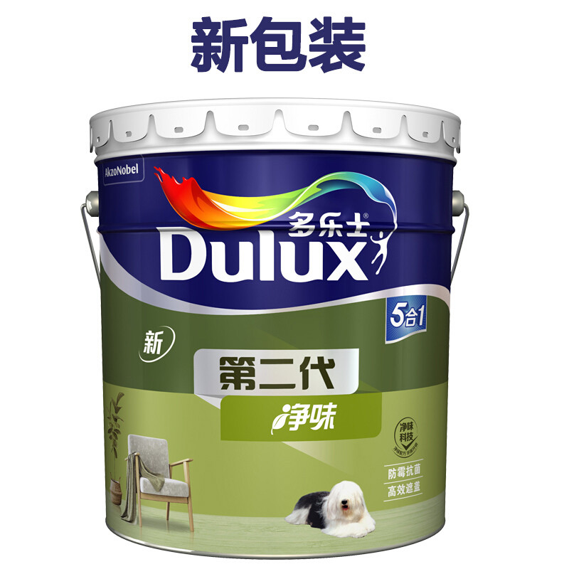 多乐士(dulux)金装第二代五合一净味内墙乳胶漆 油漆涂料 墙面漆A8151 18L 哑光白色