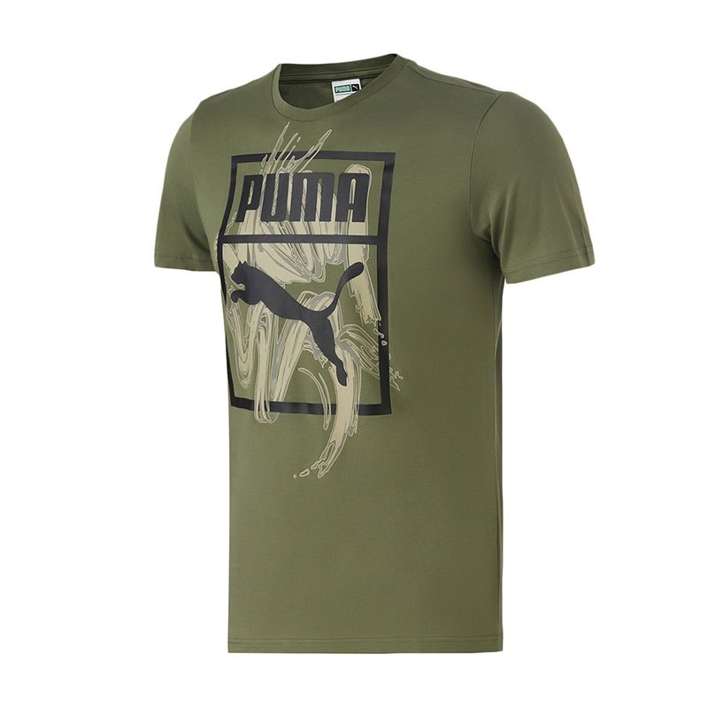 PUMA彪马男装运动服圆领LOGO短袖跑步健身T恤579411 XXL 57941131军绿色