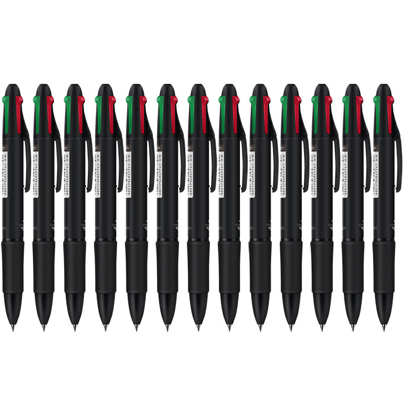 得力(deli)33390多功能4色按动式圆珠笔 原子笔中油笔0.7mm(黑红蓝绿)12支/盒 12支