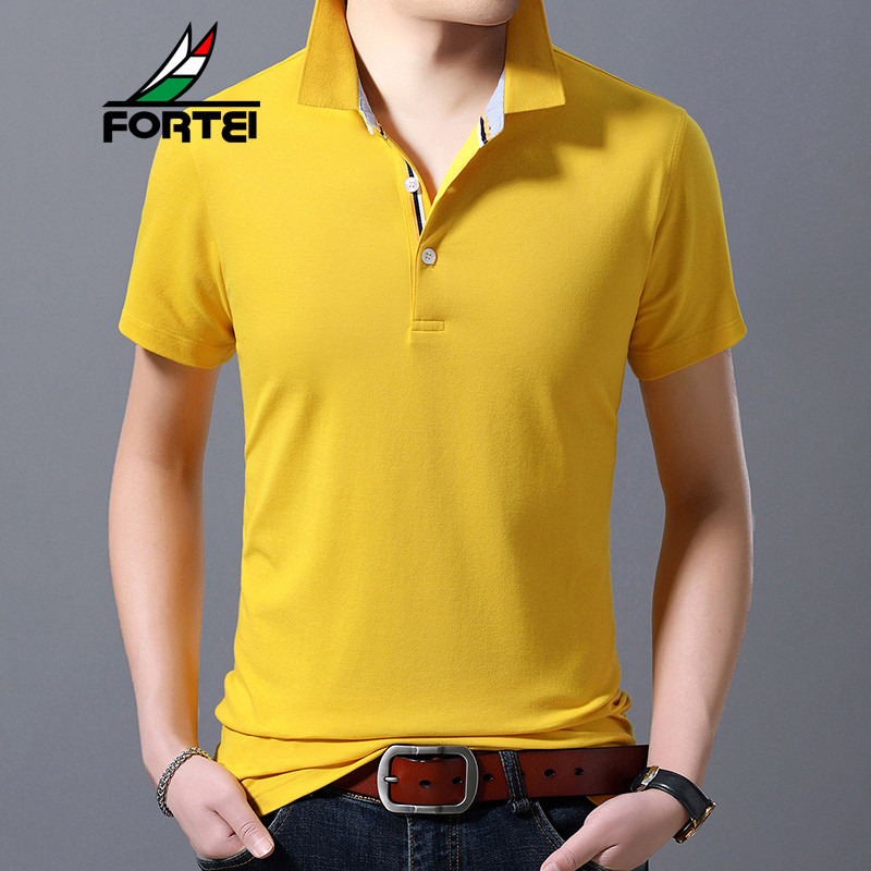 FORTEI富铤 短袖t恤男夏季棉质弹力翻领中青年短袖polo衫体恤 52(180/XL) 黄色