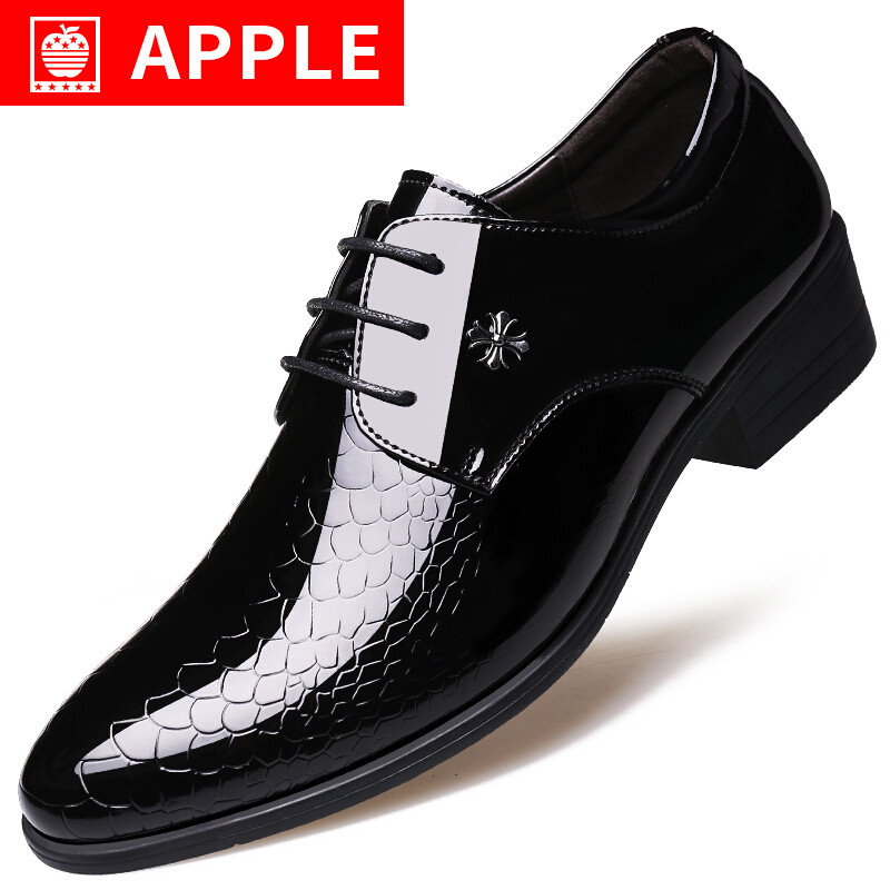 APPLE 2018春秋新款男士皮鞋男正装鞋系带商务休闲鞋3005 黑色 43码