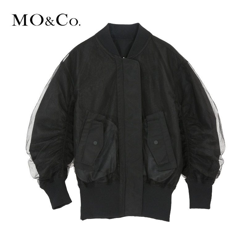 MOCO2018春季正反两穿纱棒球外套摩安珂_1 S/160 黑色