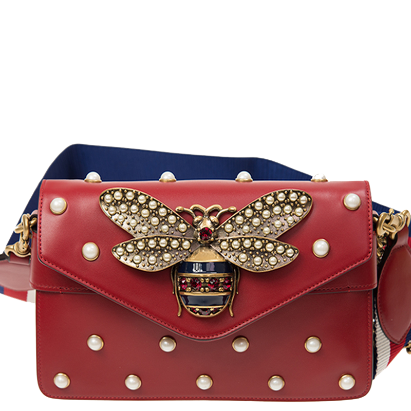 【直营】古驰(GUCCI)Broadway 真皮包盖式女士单肩包斜挎包 女包 红色453778DVUDT8024