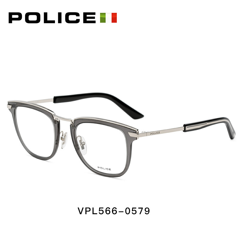 意大利POLICE全框金镜框个性时尚眼镜框枪色男士潮 亮钯金色VPL566480579