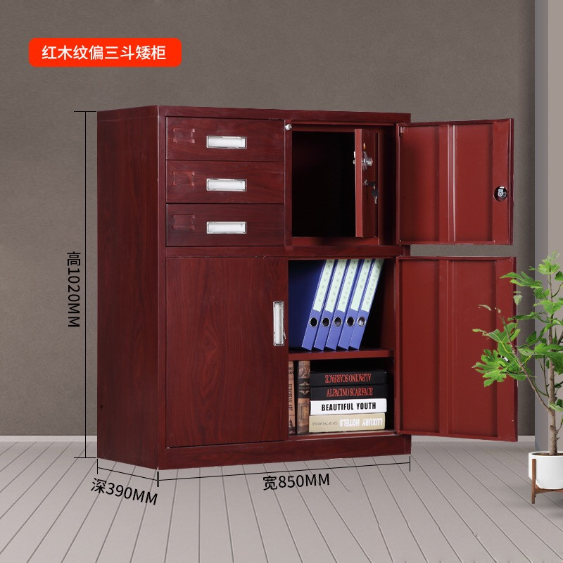标灿办公家具红木纹偏三斗内保柜钢制文件柜 铁皮柜简约现代可定制其他 银色
