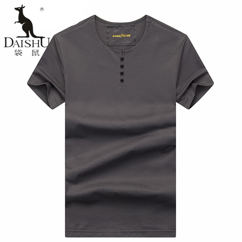 袋鼠(DAISHU)2019夏季新品 中青年男士纯色简约圆领短袖t恤 DS0117303 灰色 175