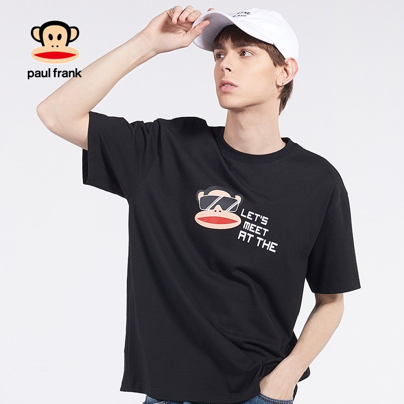 PaulFrank/大嘴猴2019夏新款短袖T恤男韩版圆领创意印花上衣潮 XXL 黑色