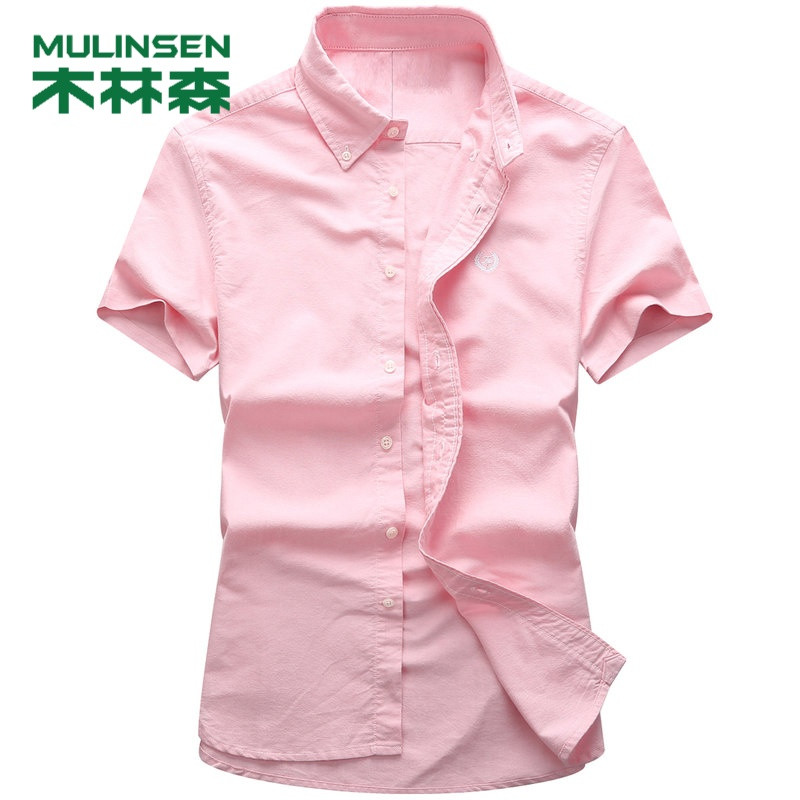 木林森(MULINSEN)2019夏季衬衫男短袖衬衣休闲半袖上衣青年韩版潮流修身帅气寸衣服 2XL 粉色