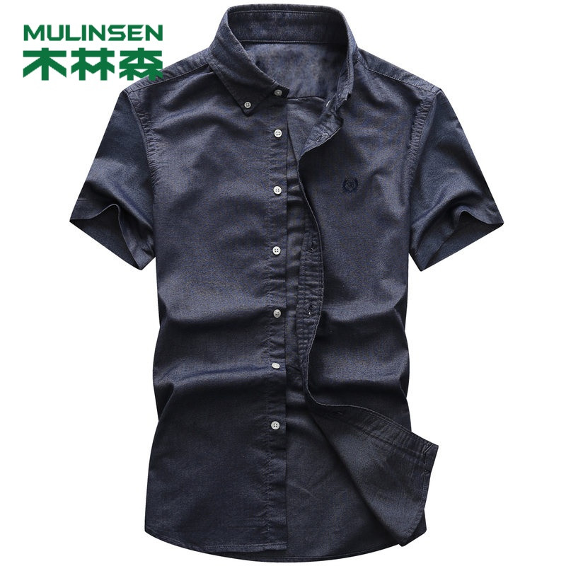 木林森(MULINSEN)2019夏季衬衫男短袖衬衣休闲半袖上衣青年韩版潮流修身帅气寸衣服 L 深灰