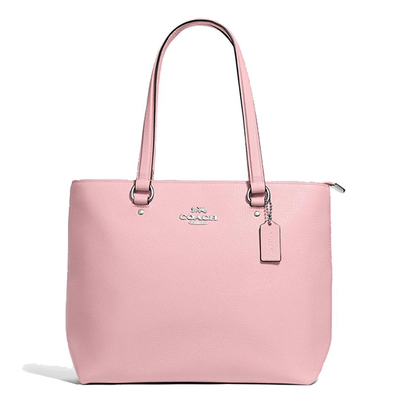 【直营】COACH蔻驰 Bay Tote粒面皮革拉链单肩包手提包托特包 女包 花瓣粉银色五金F48637SV/ET