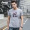 JEEP/吉普 短袖t恤男夏季大码宽松男士圆领体恤印花半袖男装上衣 3XL 灰色