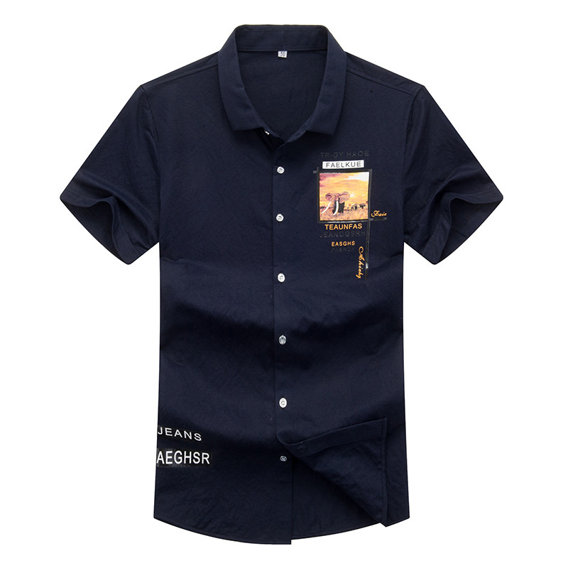 袋鼠(DAISHU) 2019夏季新品 中青年男士时尚简约印花修身短袖衬衫 DS0117503 175 蓝色