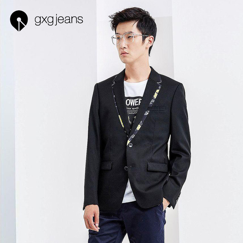 gxg.jeans男装英伦修身青年休闲短款羊毛西装 185/XXL 黑色