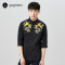gxgjeans男装夏修身时尚印花休闲黑色中袖衬衫_1 185/XXL 黑色