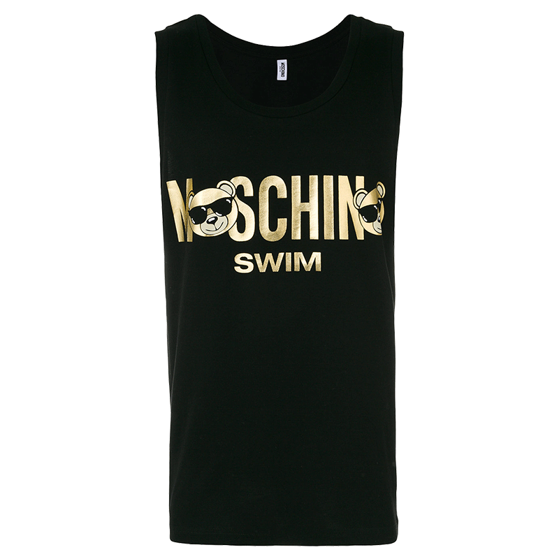 MOSCHINO 小熊烫金字母logo背心 L 黑色