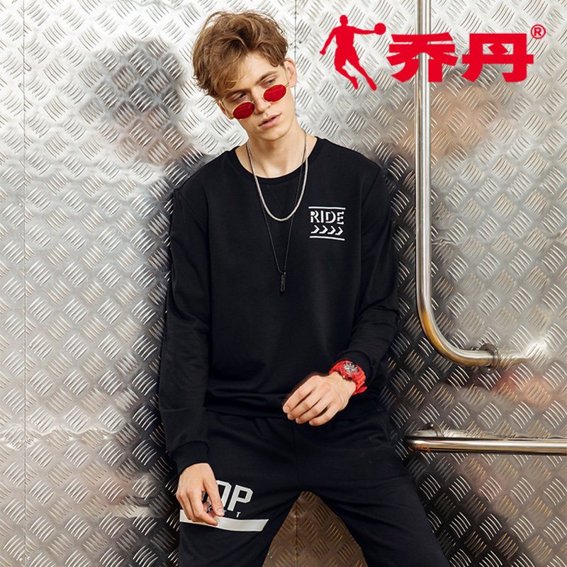乔丹卫衣男套头打底衫2019春季新款篮球上衣春装长袖T恤针织衫男 S(成人） XWD3381535黑色（系列2）