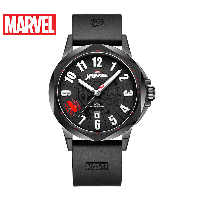 漫威（MARVEL）手表男 防水男士手表 石英表 氟橡胶表带 夜光日历蜘蛛侠同款