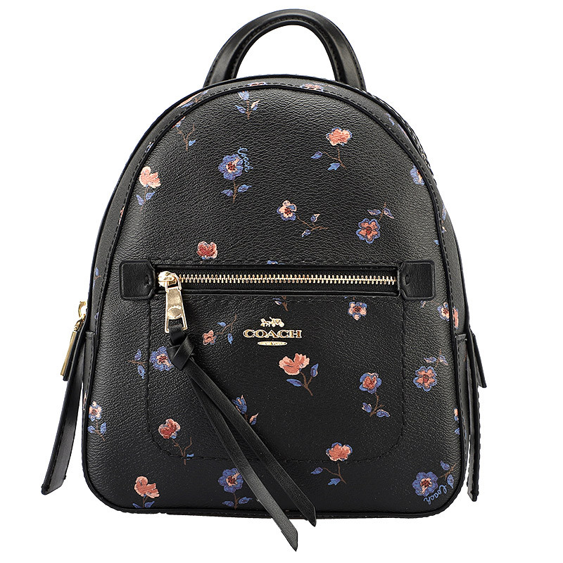 COACH 蔻驰 双肩包女包 女士皮革拉链双肩背包 欧美时尚 黑色印花
