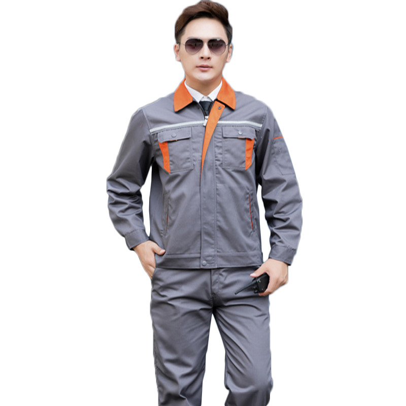 【规格：上衣+裤子 灰色桔领套装 S/M/L/XL/XXL 尺码可留言备注】工作服套装 长袖车间工人服 电焊汽修工作劳保