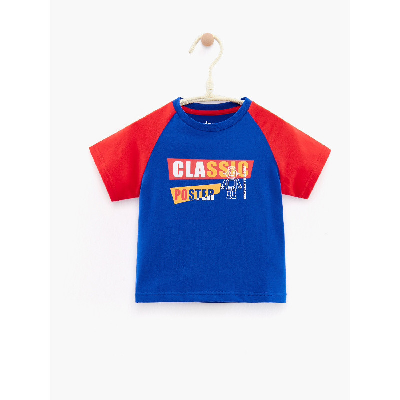 爱居兔童装男童夏装2018儿童短袖T恤时髦棉质小童上衣 110/56 宝蓝镶拼04