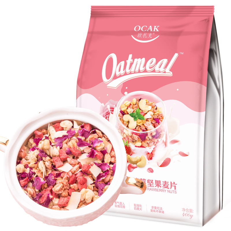 欧扎克（OCAK）玫瑰草莓水果坚果麦片400g即食营养谷物早餐燕麦片