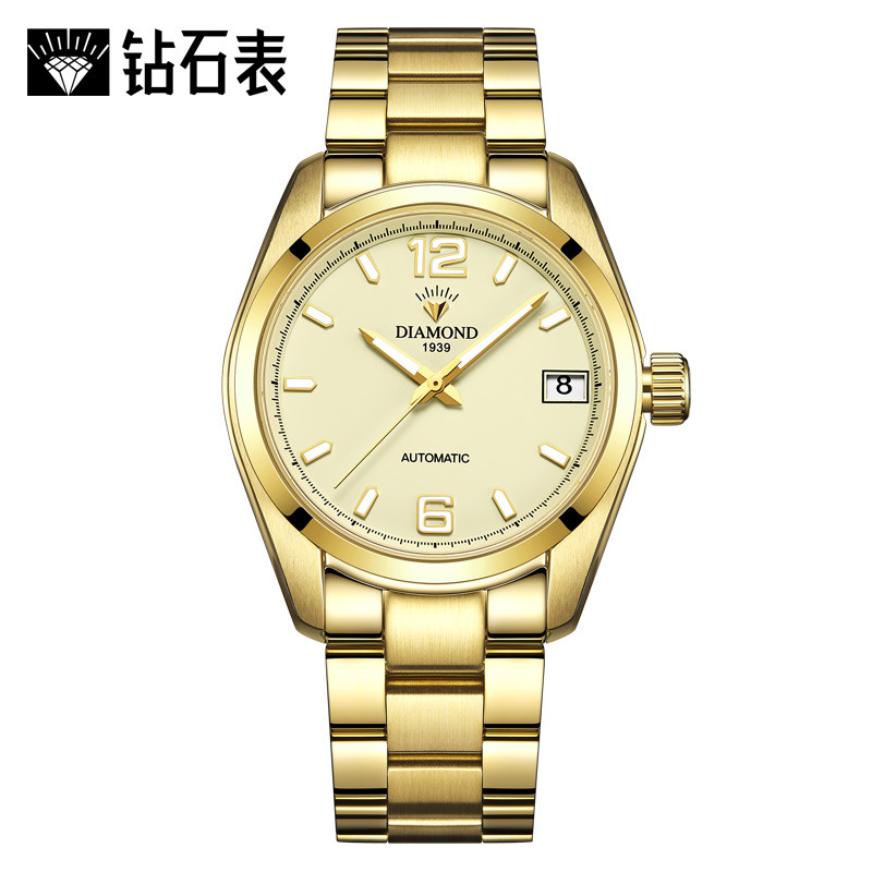 上海钻石牌手表男士自动机械表男表6102防水时尚腕表夜光日历手表机械表