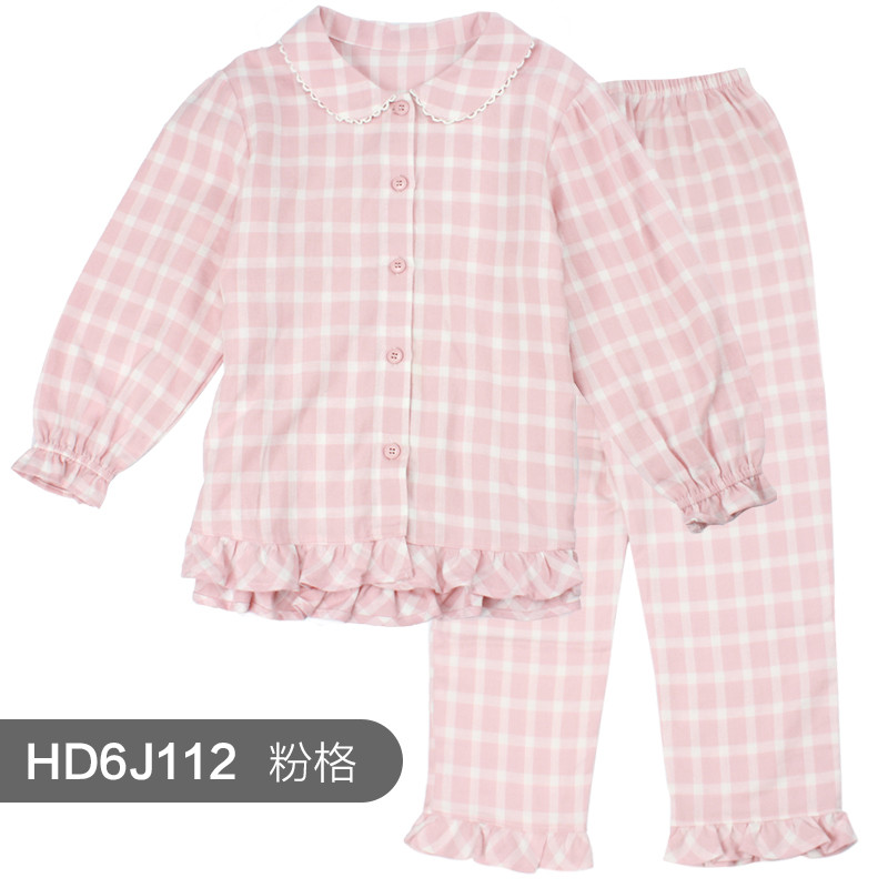 红豆(HODO)2019年夏季全棉格子居家四季节薄款男童女童儿童家居服套装_1 120cm 6J112