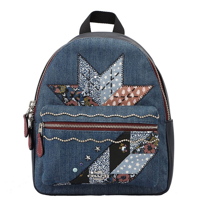 COACH 蔻驰 双肩包 女士双肩拉链背包 欧美时尚 牛仔蓝色
