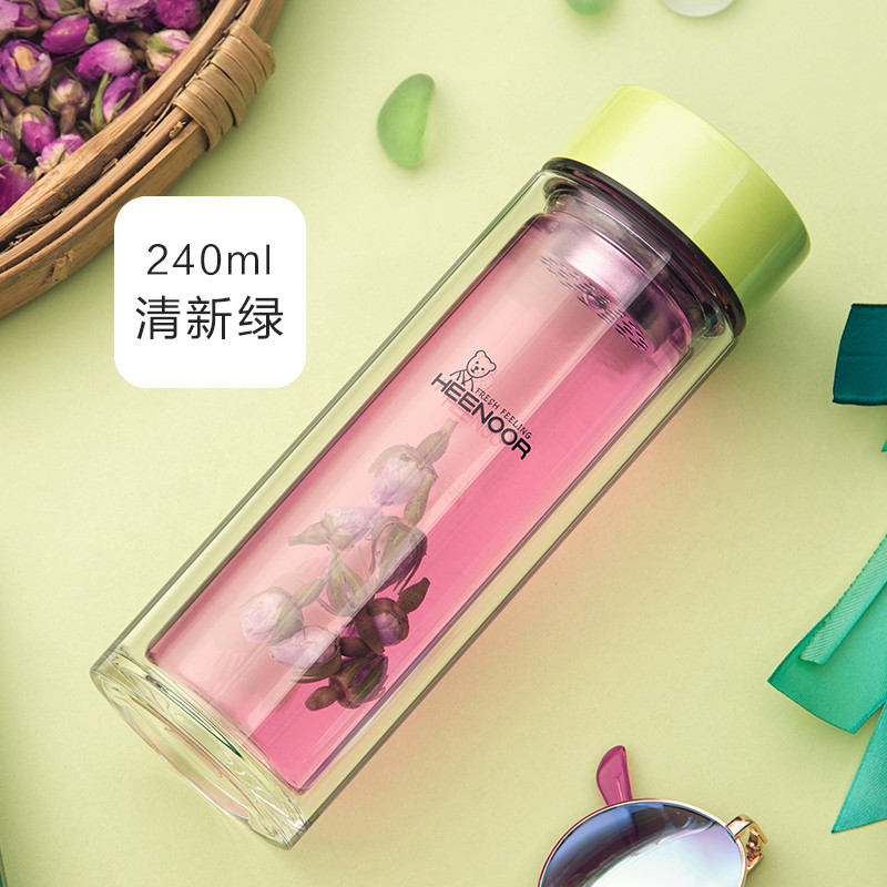 希诺双层玻璃杯XN-9505/9506 草绿 220ml