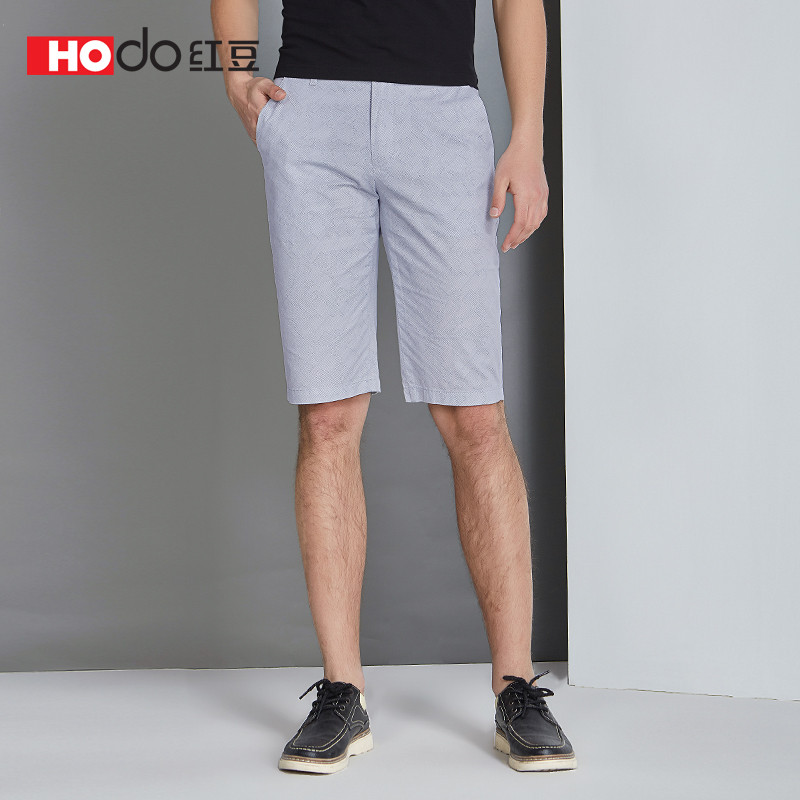 HODO红豆男装男士时尚条纹印花短裤休闲裤男 35 S2蓝灰