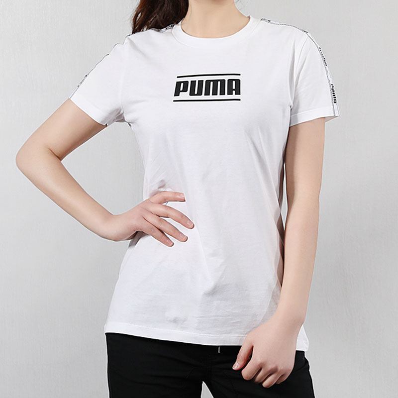 PUMA彪马圆领串标短袖白T恤女潮休闲透气运动衫845059 S 845059-02