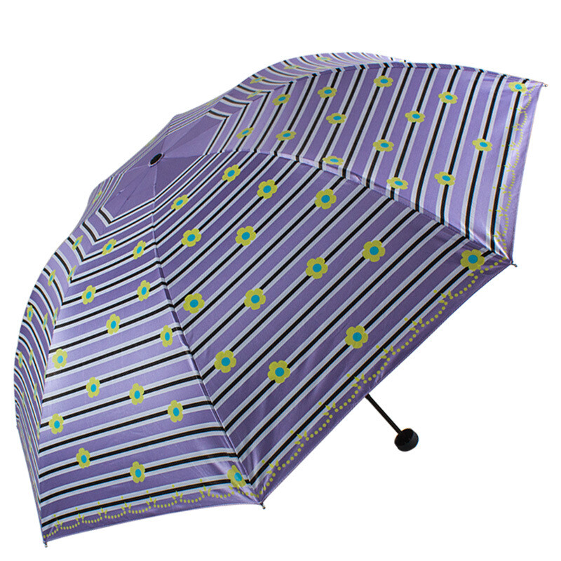 天堂伞三折防紫外线遮阳伞太阳伞晴雨伞 条纹幻彩蓝胶_紫色